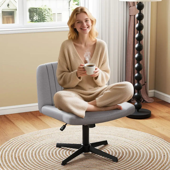 Criss Cross-Legged Swivel Desk Chair No Wheels-Gray - Gray - Armless Chairs