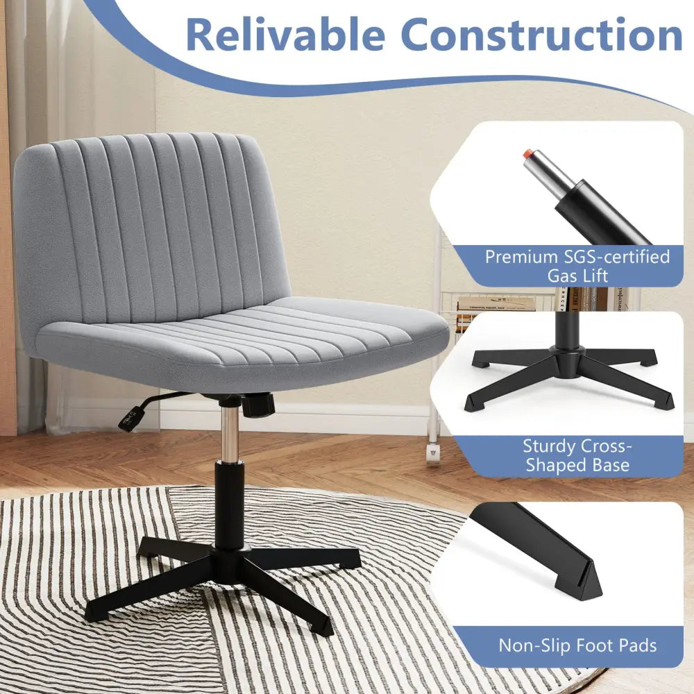 Criss Cross-Legged Swivel Desk Chair No Wheels-Gray - Gray - Armless Chairs