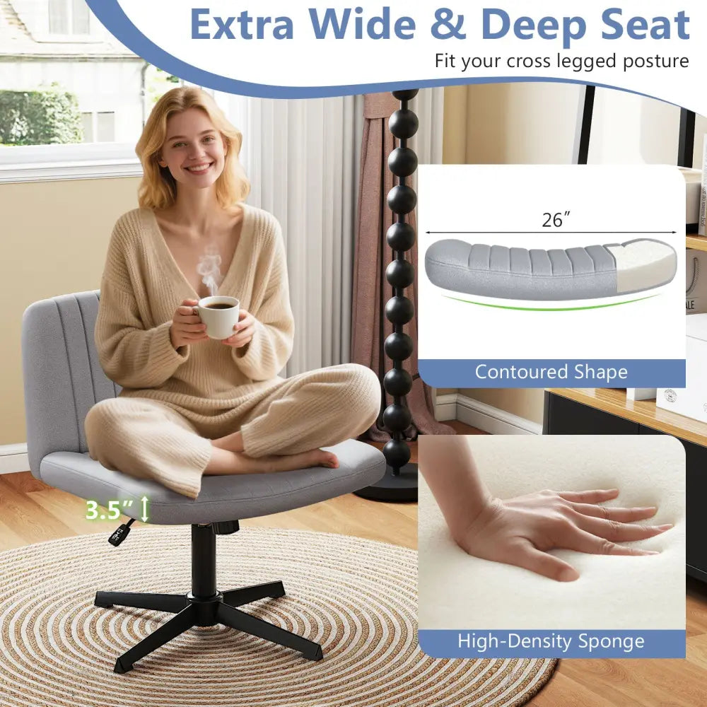 Criss Cross-Legged Swivel Desk Chair No Wheels-Gray - Gray - Armless Chairs