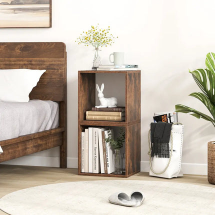 Cube Storage Organizer Set of 2 for Living Room Bedroom Study-Rustic Brown - Rustic Brown - Bookcases