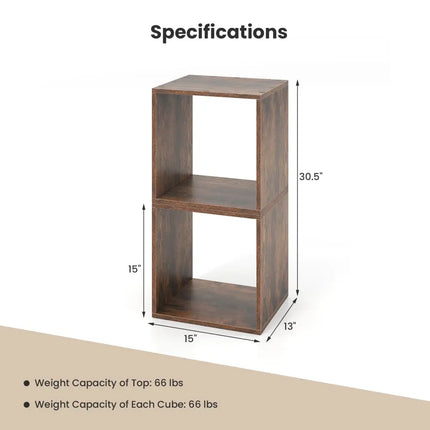 Cube Storage Organizer Set of 2 for Living Room Bedroom Study-Rustic Brown - Rustic Brown - Bookcases