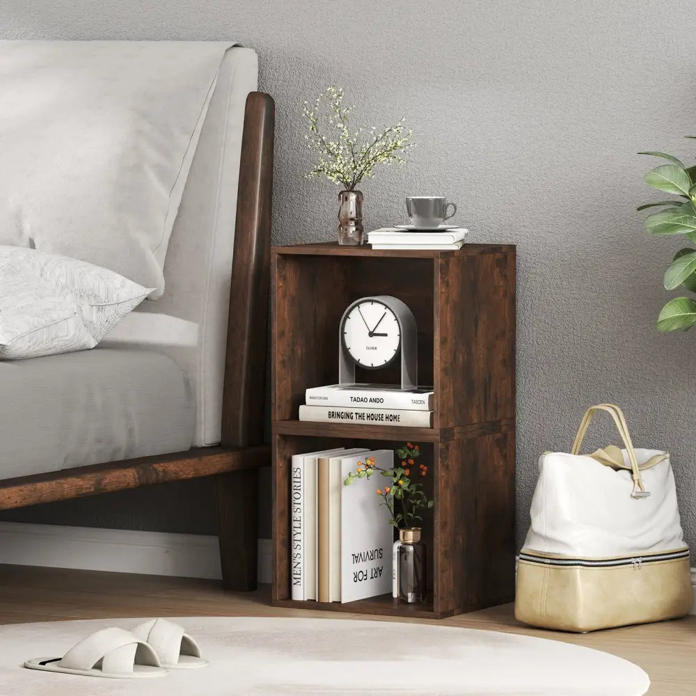 Cube Storage Organizer Stackable Open Book Shelf Wooden Display Shelving Unit-Rustic Brown - Rustic Brown - Bookcases