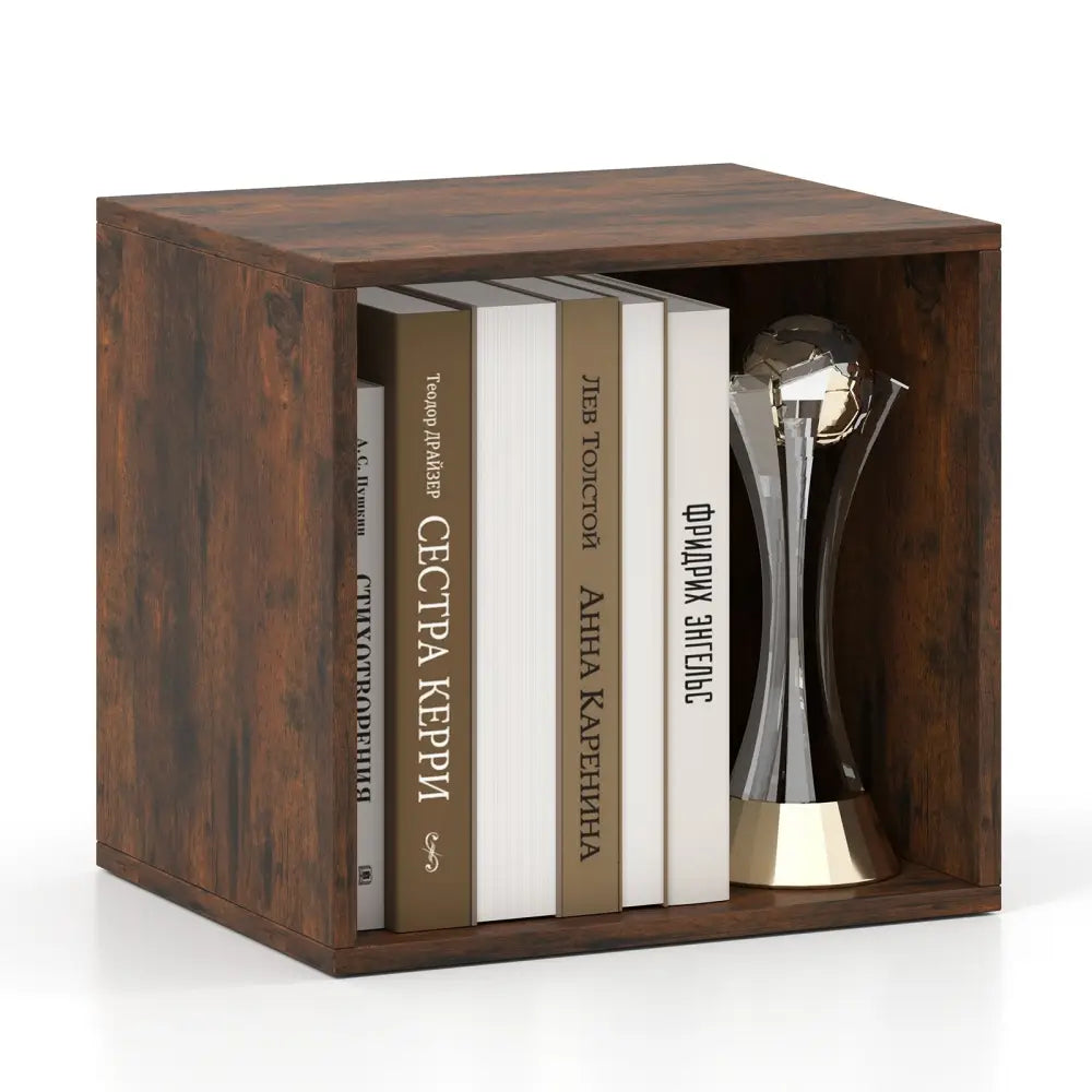 Cube Storage Organizer Stackable Open Book Shelf Wooden Display Shelving Unit-Rustic Brown - Rustic Brown - Bookcases