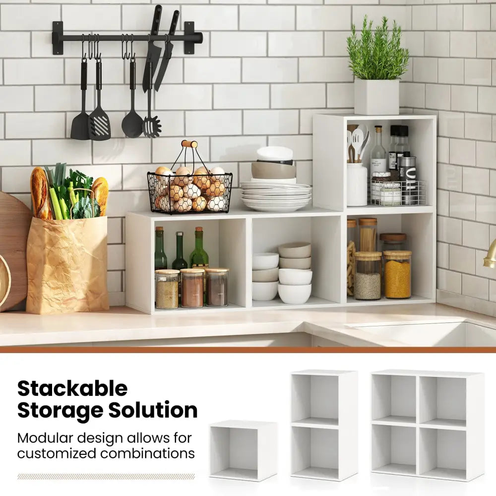 Cube Storage Organizer Stackable Open Book Shelf Wooden Display Shelving Unit-White - White - Bookcases