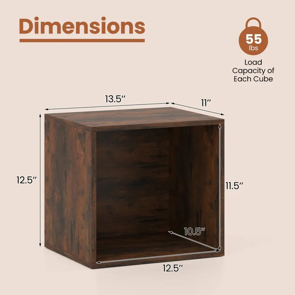Cube Storage Organizer Stackable Open Book Shelf Wooden Display Shelving Unit-Rustic Brown - Rustic Brown - Bookcases