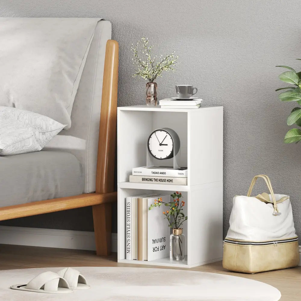 Cube Storage Organizer Stackable Open Book Shelf Wooden Display Shelving Unit-White - White - Bookcases