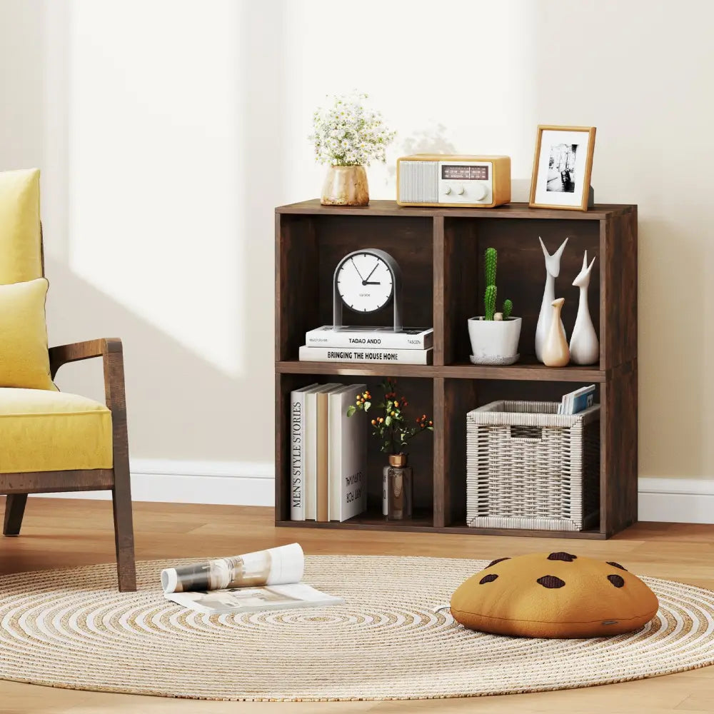 Cube Storage Organizer Stackable Open Book Shelf Wooden Display Shelving Unit-Rustic Brown - Rustic Brown - Bookcases