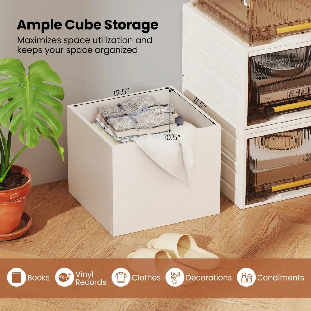 Cube Storage Organizer Stackable Open Book Shelf Wooden Display Shelving Unit-White - White - Bookcases