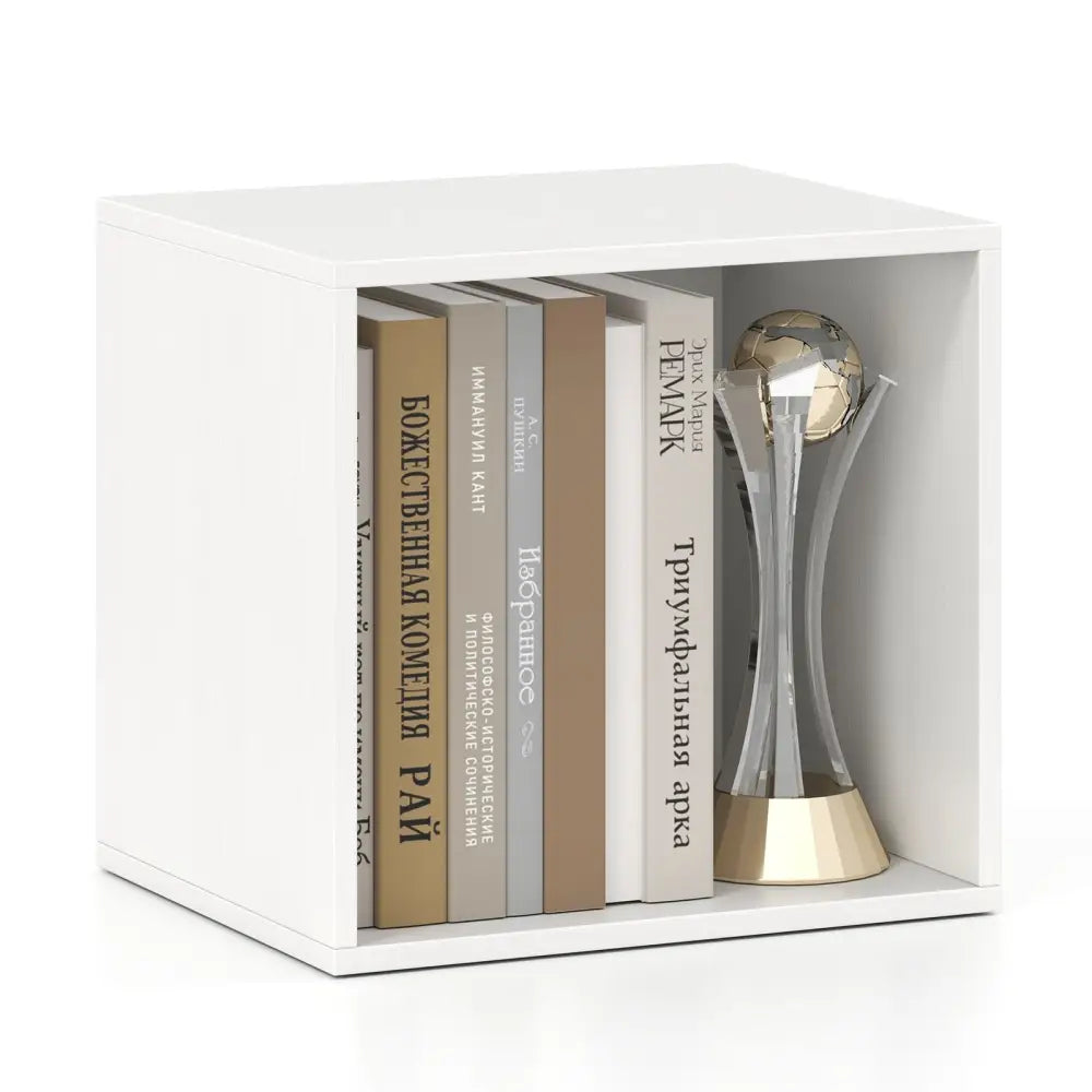 Cube Storage Organizer Stackable Open Book Shelf Wooden Display Shelving Unit-White - White - Bookcases