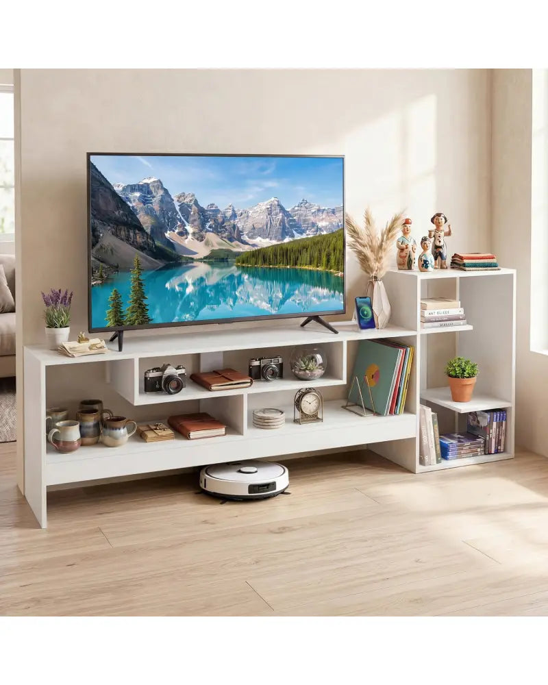 Cube TV Stand for 55 Inch TV with Power Outlets and Open Storage Shelves-White - White - Entertainment Centers & TV