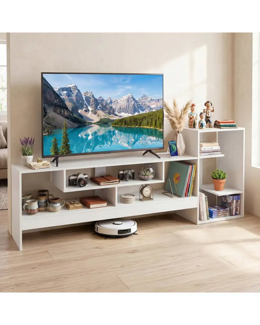 Cube TV Stand for 55 Inch TV with Power Outlets and Open Storage Shelves-White - White - Entertainment Centers & TV