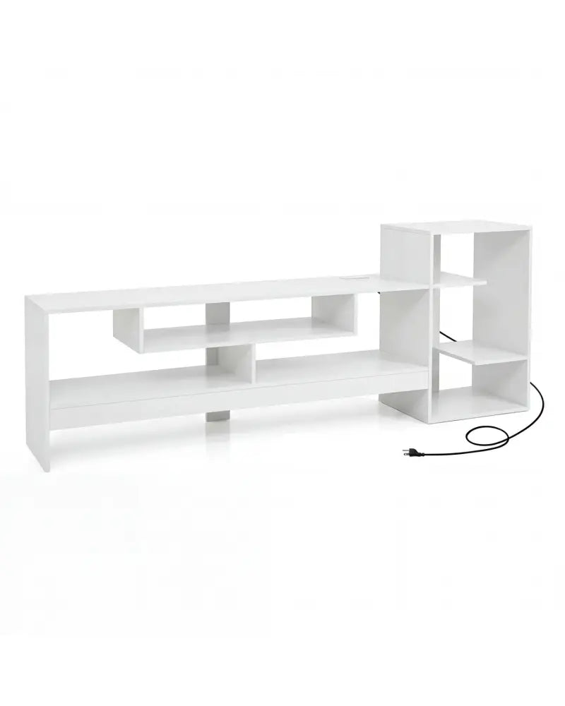 Cube TV Stand for 55 Inch TV with Power Outlets and Open Storage Shelves-White - White - Entertainment Centers & TV