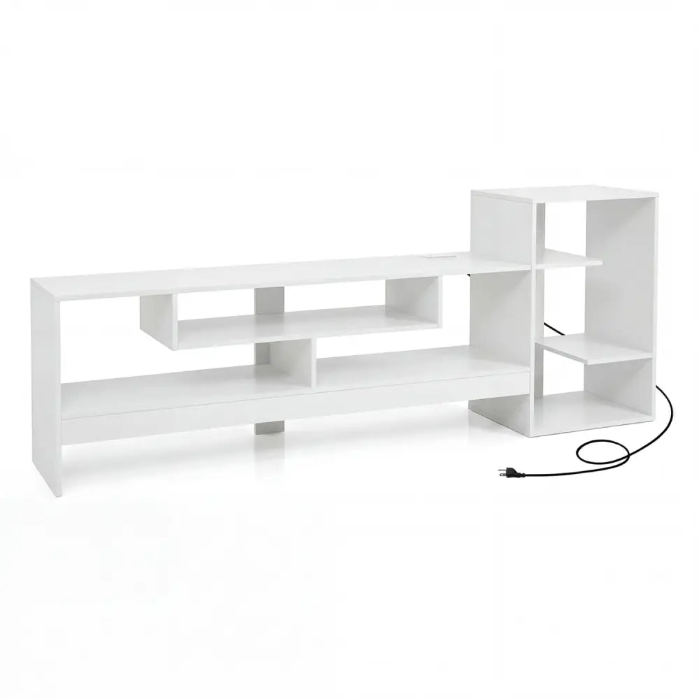 Cube TV Stand for 55 Inch TV with Power Outlets and Open Storage Shelves-White - White - Entertainment Centers & TV