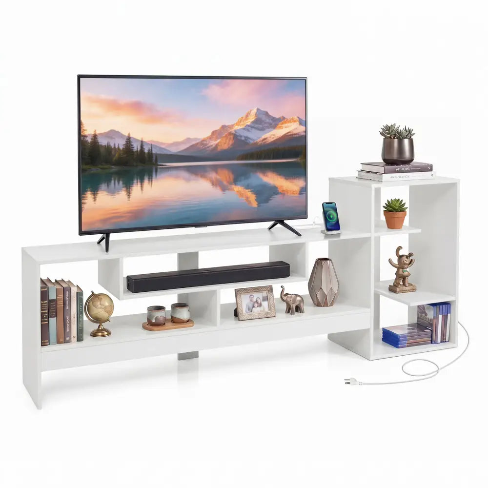 Cube TV Stand for 55 Inch TV with Power Outlets and Open Storage Shelves-White - White - Entertainment Centers & TV