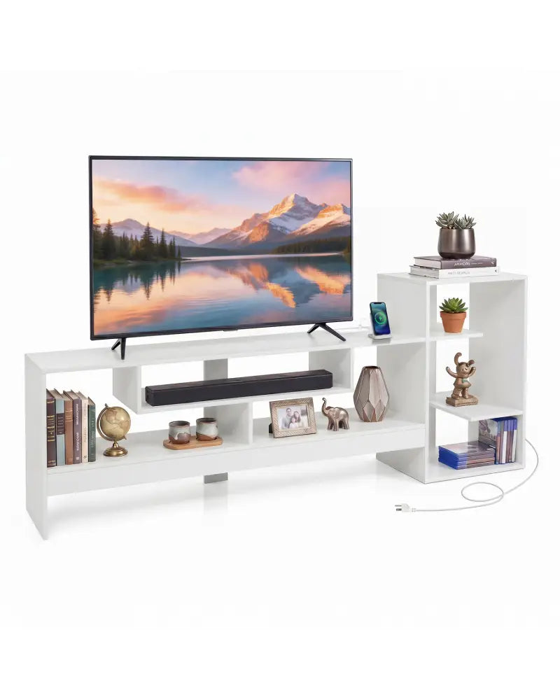 Cube TV Stand for 55 Inch TV with Power Outlets and Open Storage Shelves-White - White - Entertainment Centers & TV