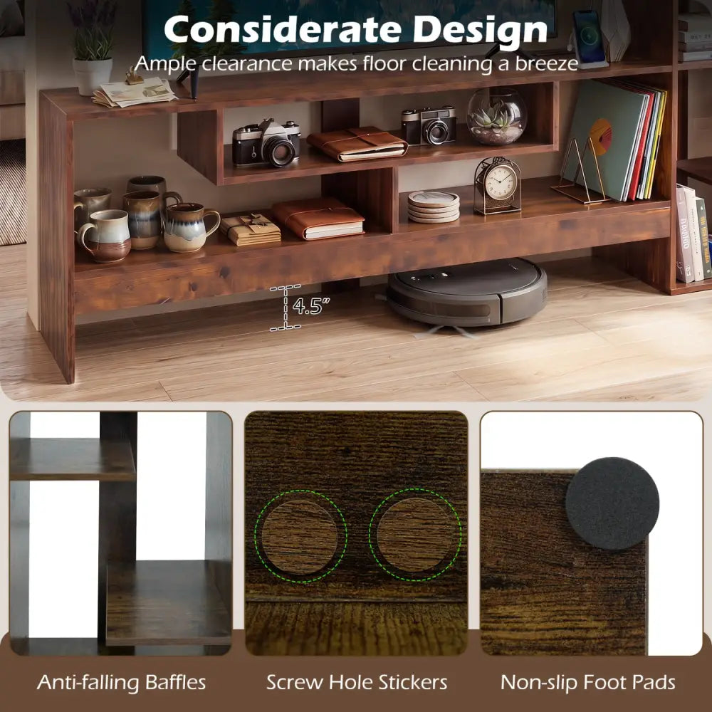 Cube TV Stand for 55 Inch TV with Power Outlets and Open Storage Shelves-Rusticbrown - Rustic Brown - Entertainment