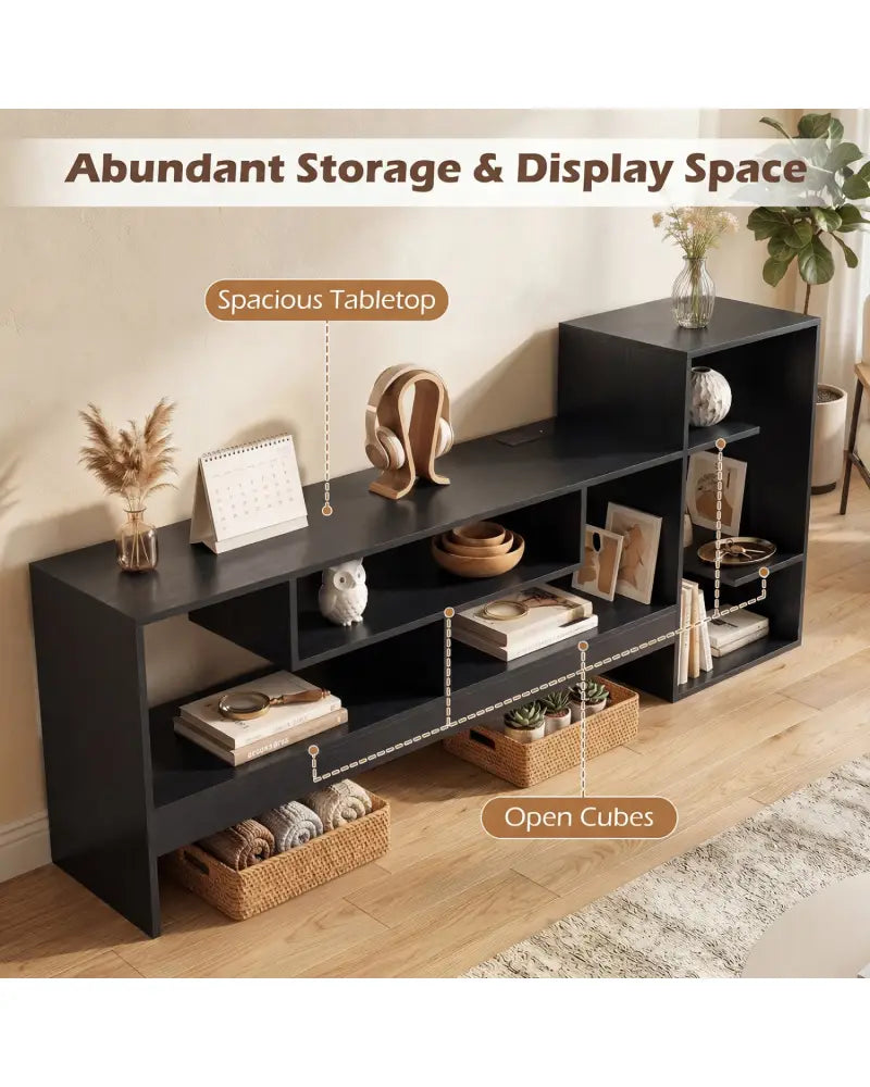 Cube TV Stand for 55 Inch TV with Power Outlets and Open Storage Shelves-Black - Black - Entertainment Centers & TV