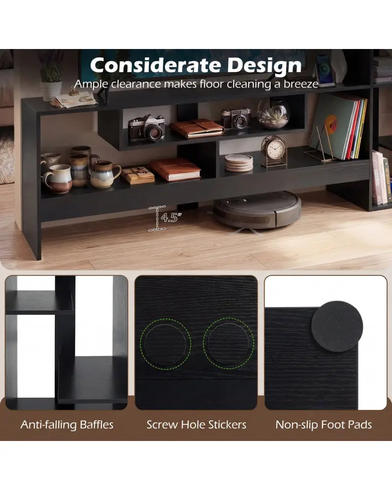 Cube TV Stand for 55 Inch TV with Power Outlets and Open Storage Shelves-Black - Black - Entertainment Centers & TV