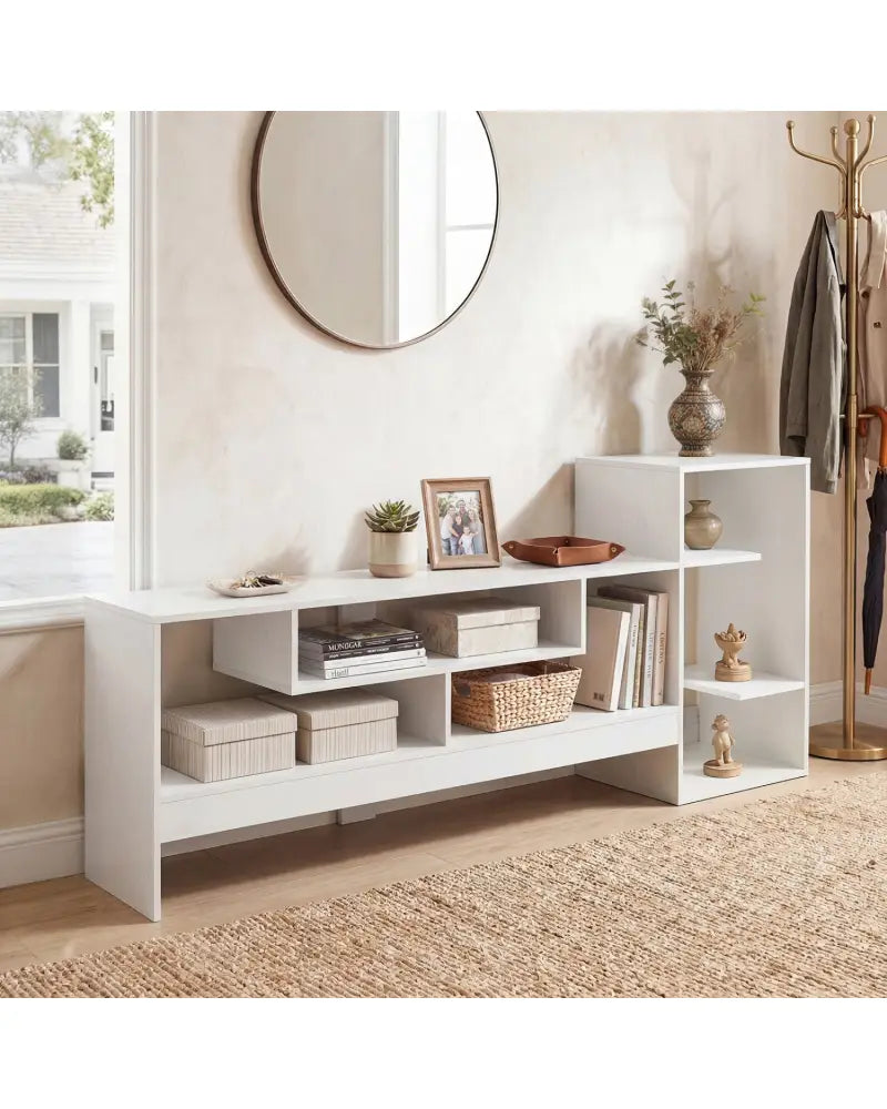 Cube TV Stand for 55 Inch TV with Power Outlets and Open Storage Shelves-White - White - Entertainment Centers & TV