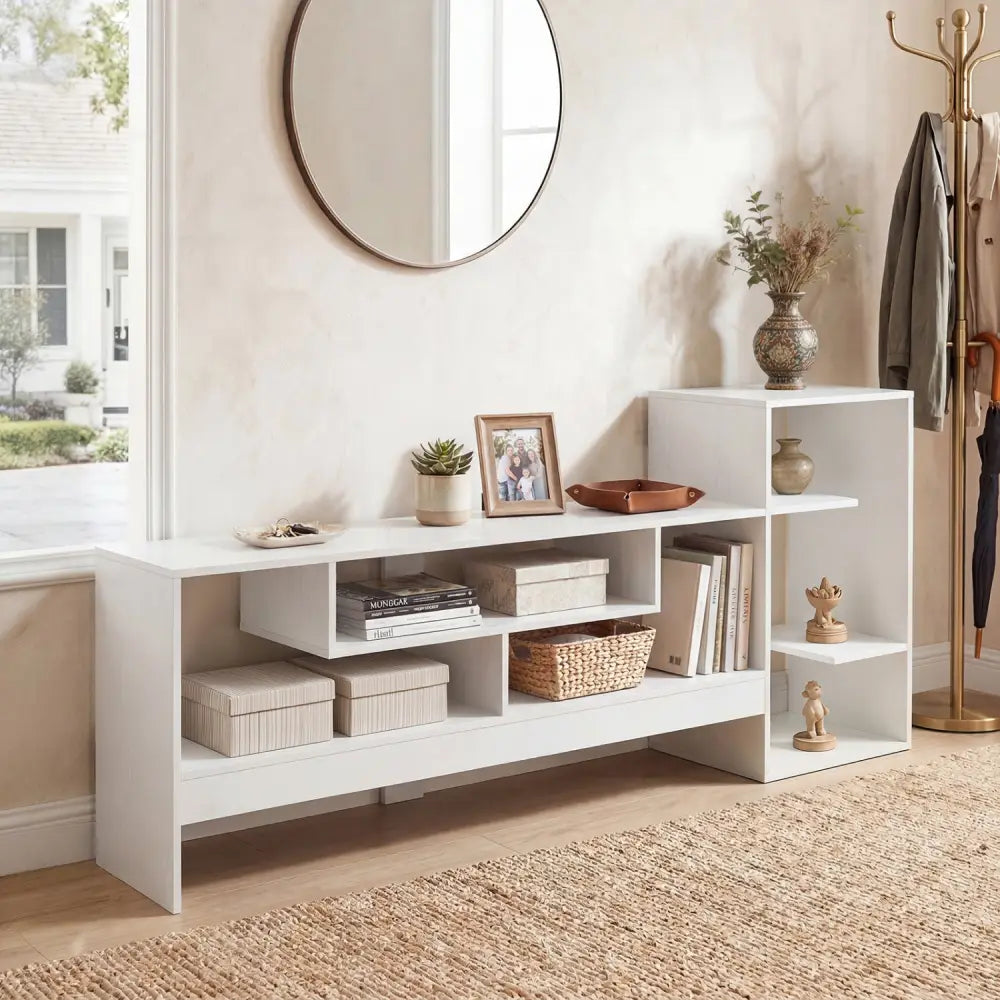 Cube TV Stand for 55 Inch TV with Power Outlets and Open Storage Shelves-White - White - Entertainment Centers & TV