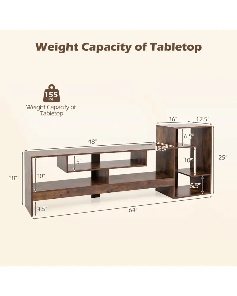 Cube TV Stand for 55 Inch TV with Power Outlets and Open Storage Shelves-Rusticbrown - Rustic Brown - Entertainment