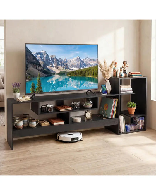 Cube TV Stand for 55 Inch TV with Power Outlets and Open Storage Shelves-Black - Black - Entertainment Centers & TV