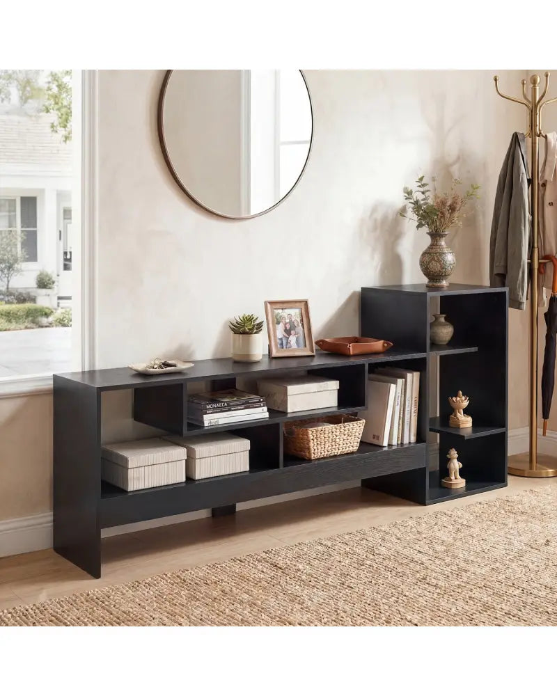 Cube TV Stand for 55 Inch TV with Power Outlets and Open Storage Shelves-Black - Black - Entertainment Centers & TV