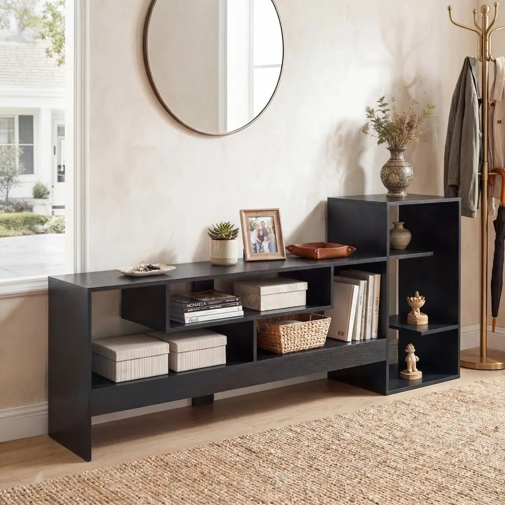 Cube TV Stand for 55 Inch TV with Power Outlets and Open Storage Shelves-Black - Black - Entertainment Centers & TV