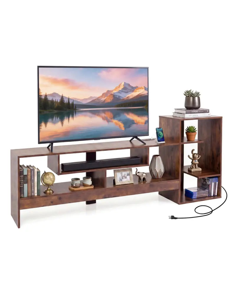 Cube TV Stand for 55 Inch TV with Power Outlets and Open Storage Shelves-Rusticbrown - Rustic Brown - Entertainment