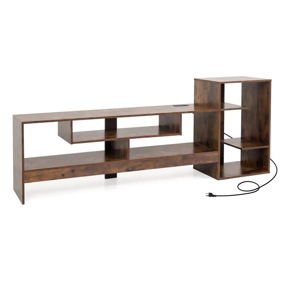 Cube TV Stand for 55 Inch TV with Power Outlets and Open Storage Shelves-Rusticbrown - Rustic Brown - Entertainment