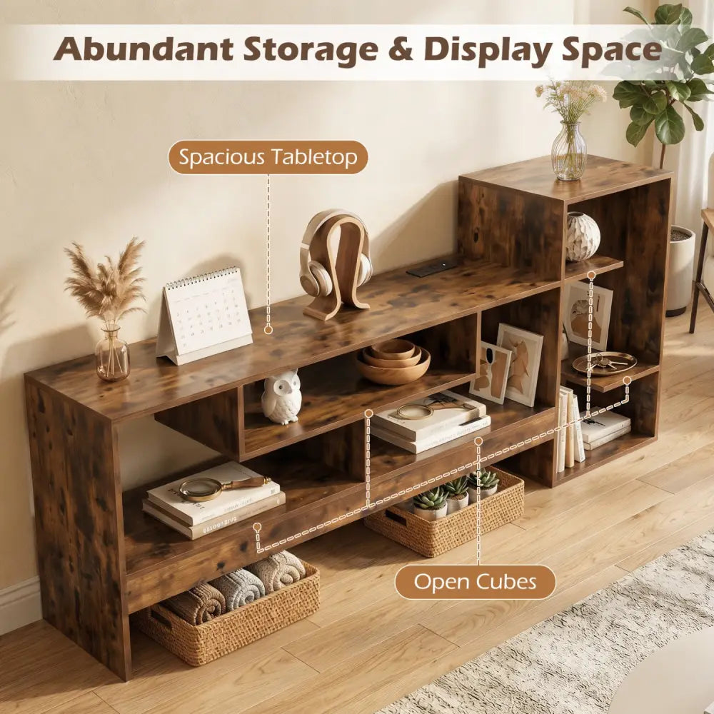 Cube TV Stand for 55 Inch TV with Power Outlets and Open Storage Shelves-Rusticbrown - Rustic Brown - Entertainment