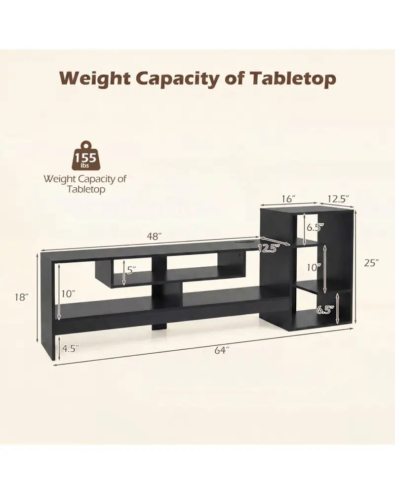 Cube TV Stand for 55 Inch TV with Power Outlets and Open Storage Shelves-Black - Black - Entertainment Centers & TV