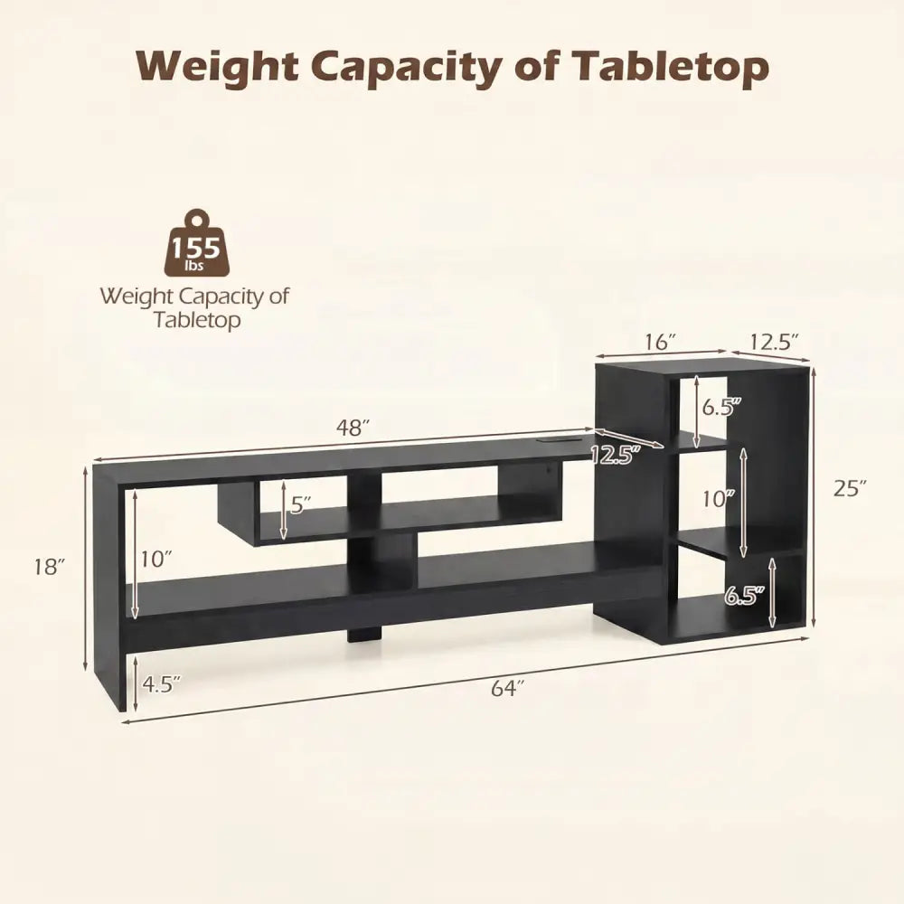 Cube TV Stand for 55 Inch TV with Power Outlets and Open Storage Shelves-Black - Black - Entertainment Centers & TV