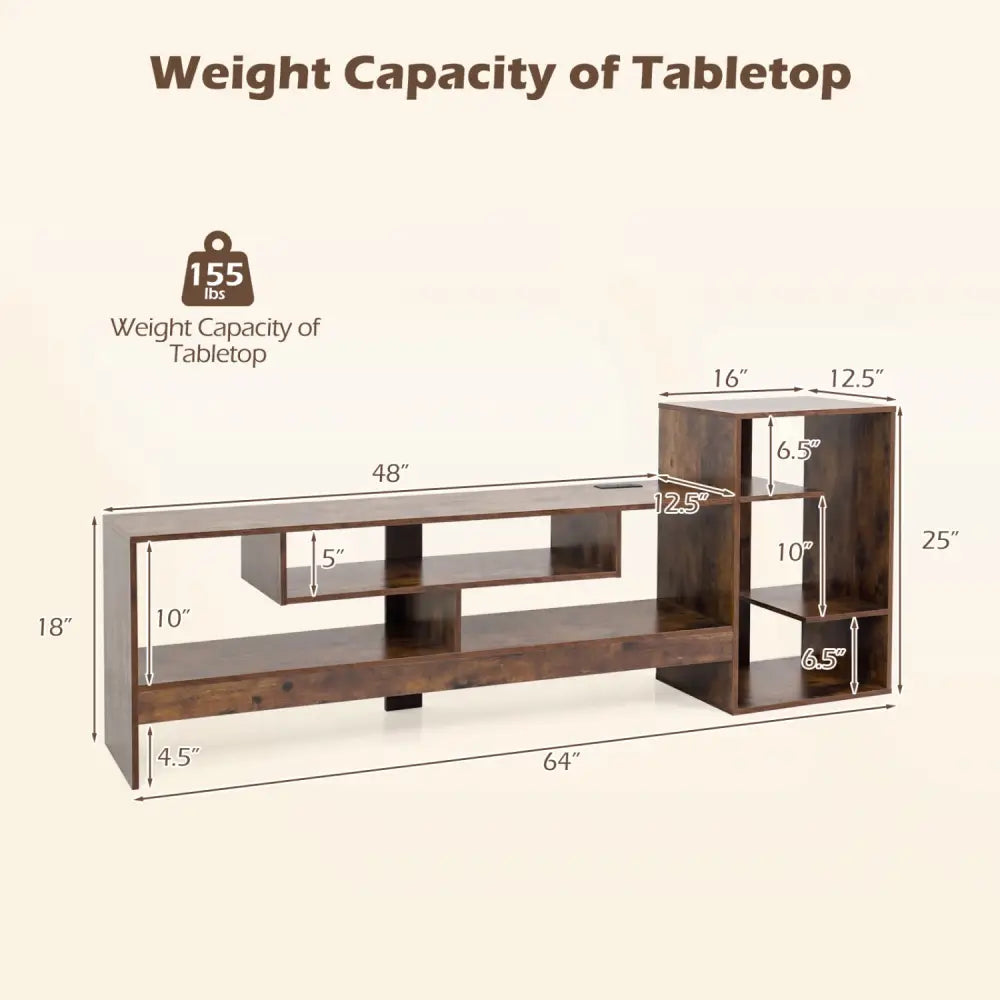Cube TV Stand for 55 Inch TV with Power Outlets and Open Storage Shelves-Rusticbrown - Rustic Brown - Entertainment