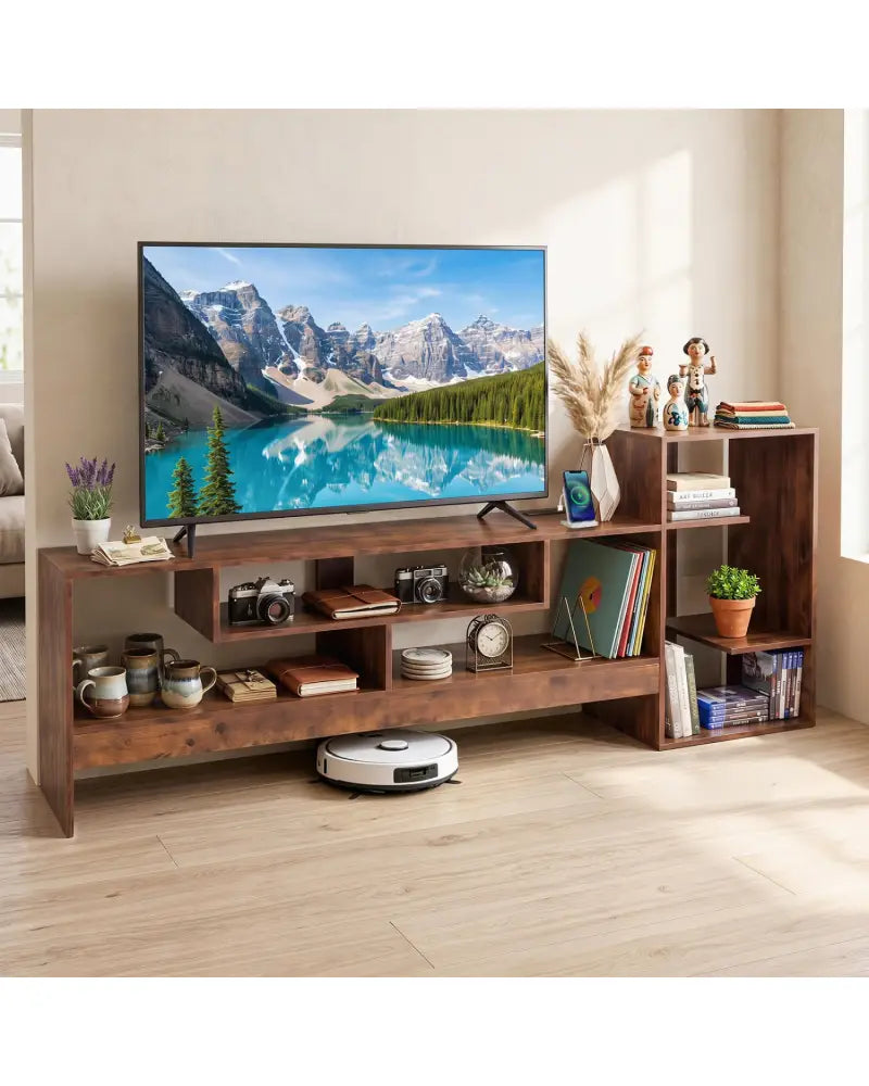 Cube TV Stand for 55 Inch TV with Power Outlets and Open Storage Shelves-Rusticbrown - Rustic Brown - Entertainment