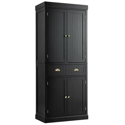 Cupboard Freestanding Kitchen Cabinet w/ Adjustable Shelves-Black - Black - Bedroom