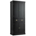 Cupboard Freestanding Kitchen Cabinet w/ Adjustable Shelves-Black - Black - Bedroom