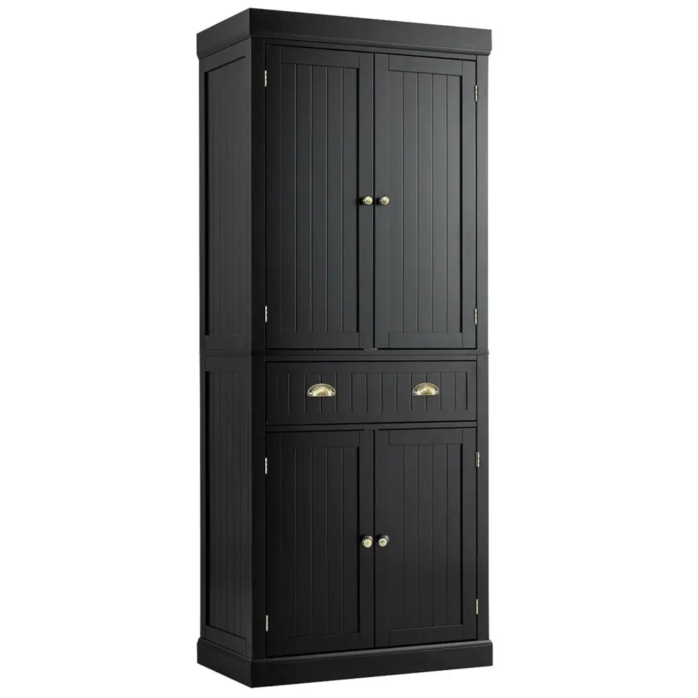 Cupboard Freestanding Kitchen Cabinet w/ Adjustable Shelves-Black - Black - Bedroom