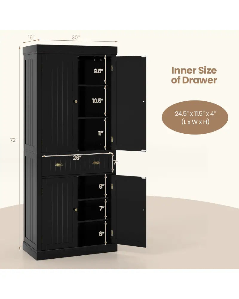 Cupboard Freestanding Kitchen Cabinet w/ Adjustable Shelves-Black - Black - Sideboards Cabinets & Buffets
