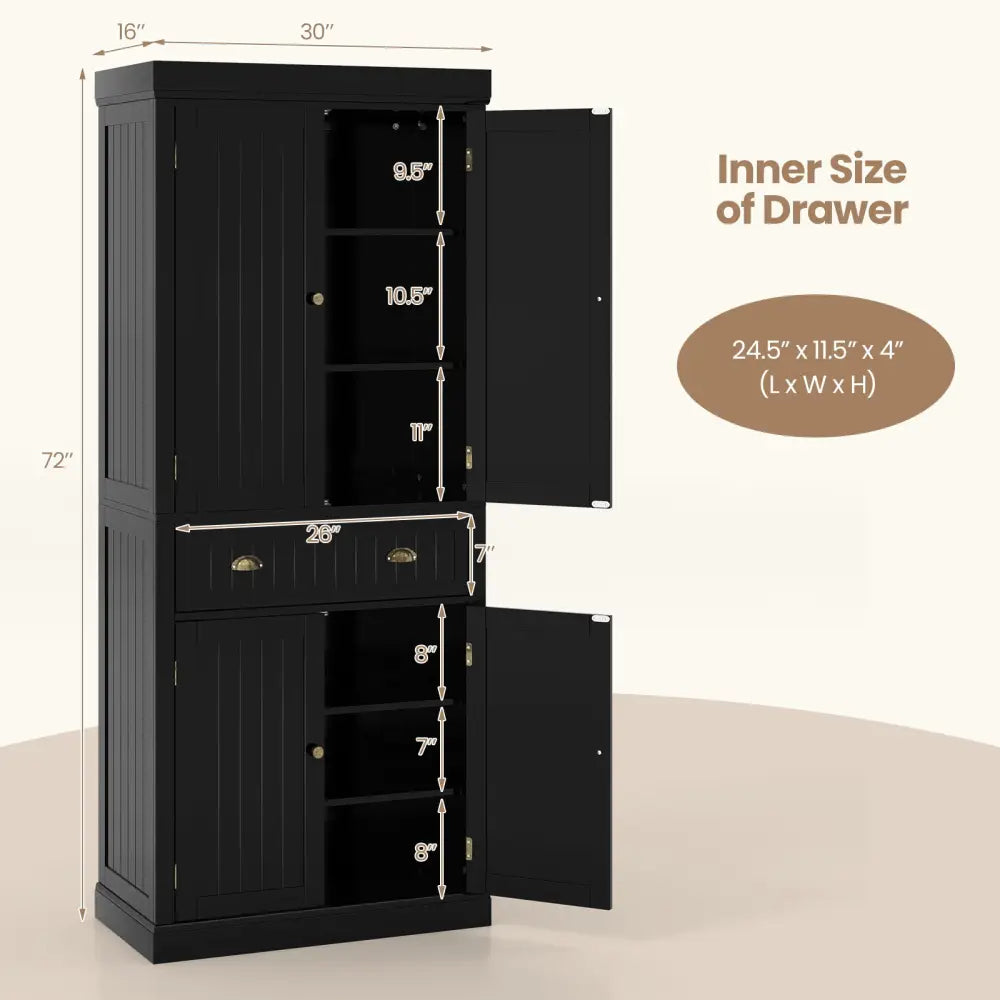 Cupboard Freestanding Kitchen Cabinet w/ Adjustable Shelves-Black - Black - Sideboards Cabinets & Buffets