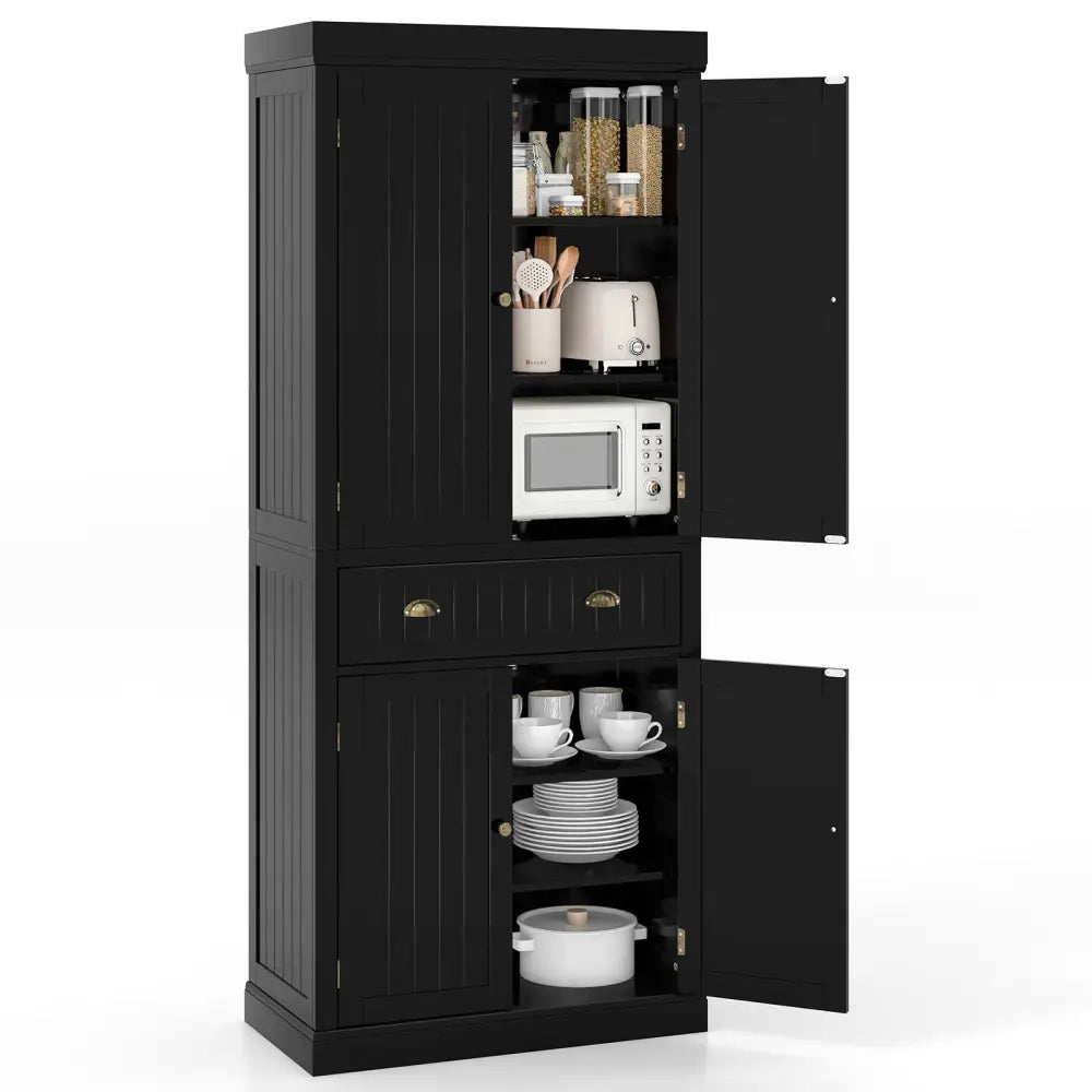 Cupboard Freestanding Kitchen Cabinet w/ Adjustable Shelves-Black - Black - Sideboards Cabinets & Buffets
