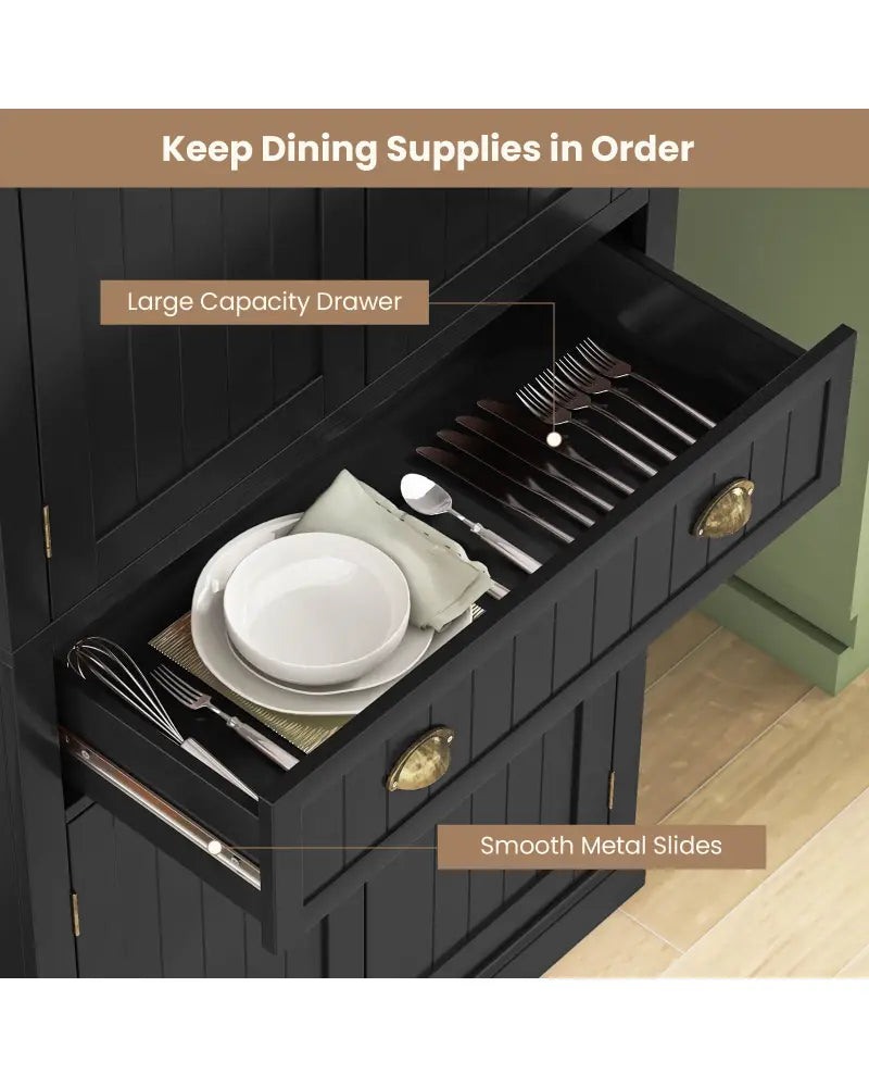 Cupboard Freestanding Kitchen Cabinet w/ Adjustable Shelves-Black - Black - Sideboards Cabinets & Buffets