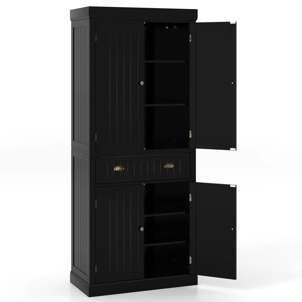 Cupboard Freestanding Kitchen Cabinet w/ Adjustable Shelves-Black - Black - Sideboards Cabinets & Buffets