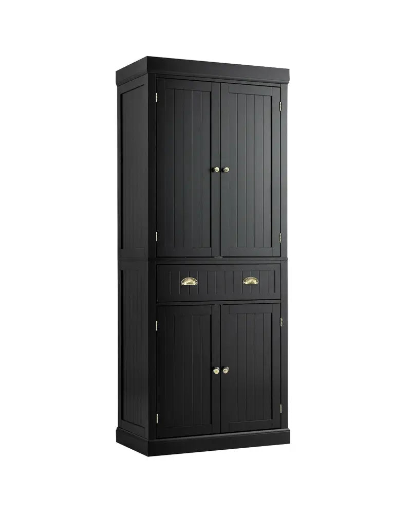 Cupboard Freestanding Kitchen Cabinet w/ Adjustable Shelves-Black - Black - Sideboards Cabinets & Buffets