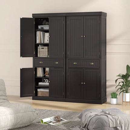 Cupboard Freestanding Kitchen Cabinet w/ Adjustable Shelves-Dark Brown - Dark Brown - Bedroom
