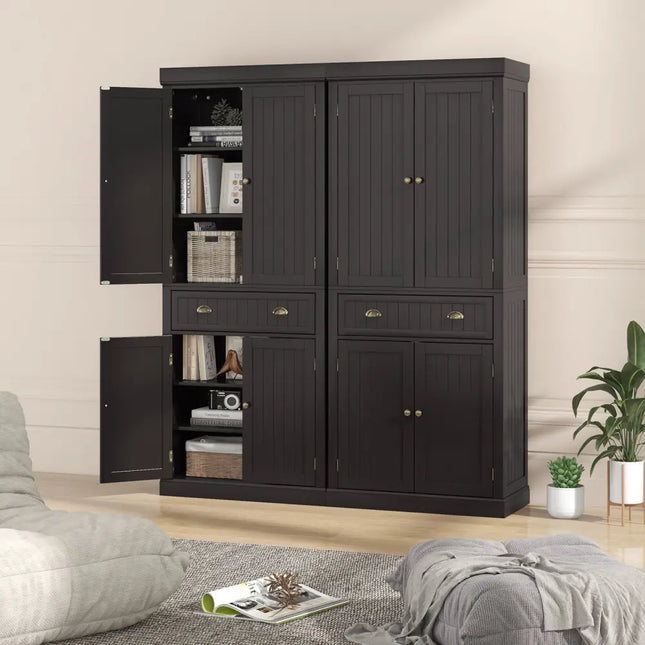 Cupboard Freestanding Kitchen Cabinet w/ Adjustable Shelves-Dark Brown - Dark Brown - Bedroom