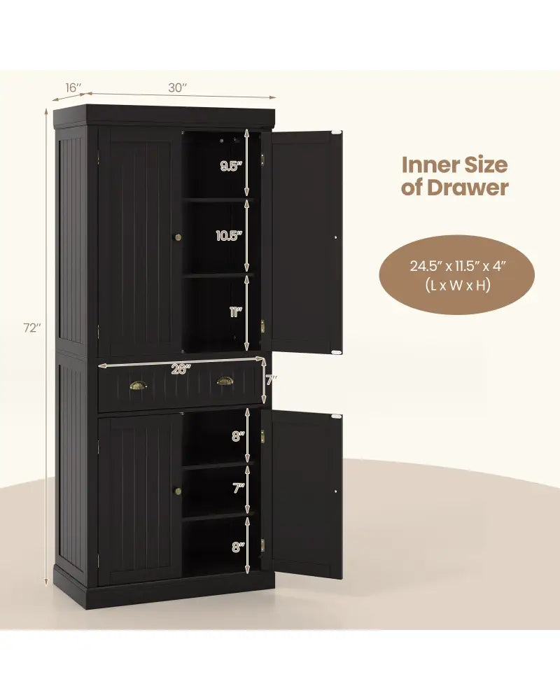 Cupboard Freestanding Kitchen Cabinet w/ Adjustable Shelves-Dark Brown - Dark Brown - Sideboards Cabinets & Buffets