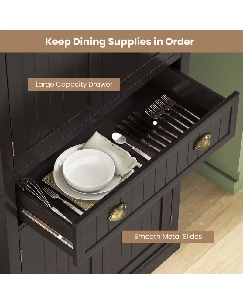 Cupboard Freestanding Kitchen Cabinet w/ Adjustable Shelves-Dark Brown - Dark Brown - Sideboards Cabinets & Buffets