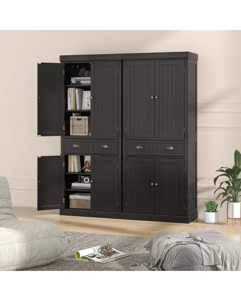 Cupboard Freestanding Kitchen Cabinet w/ Adjustable Shelves-Dark Brown - Dark Brown - Sideboards Cabinets & Buffets