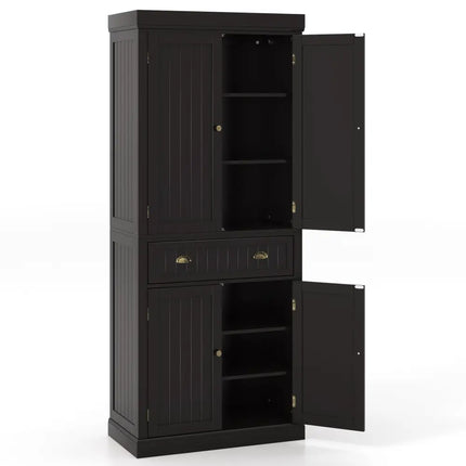Cupboard Freestanding Kitchen Cabinet w/ Adjustable Shelves-Dark Brown - Dark Brown - Bedroom